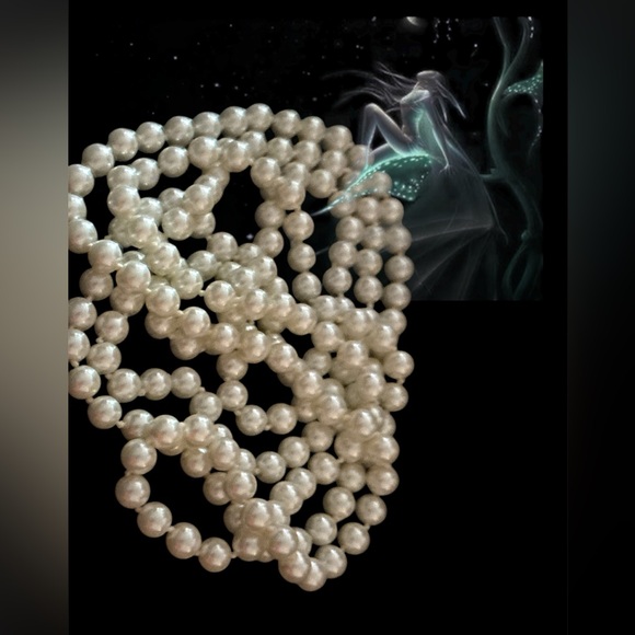 VINTAGE ESTATE FAUX PEARL HAND KNOTTED STRING STRAND NECKLACE 44” - Picture 8 of 13